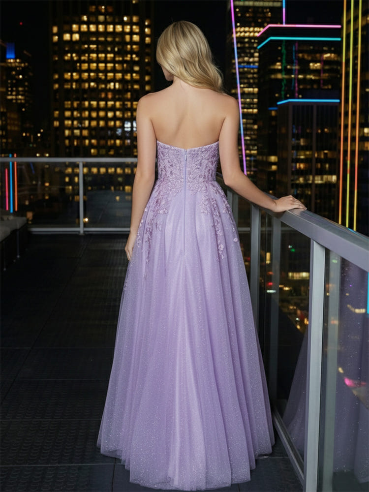 A Line Tulle Sweetheart Lace Appliqued Evening Dresses