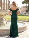 Elegant Off the Shoulder Velvet Sequin Mermaid Evening Dresses with Slit
