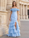 Satin Chiffon Mermaid Off the Shoulder Floral Prom Dresses