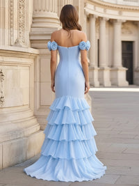 Satin Chiffon Mermaid Off the Shoulder Floral Prom Dresses