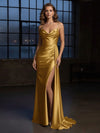 Satin Mermaid Spaghetti Straps Side Slit Evening Dresses