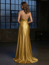 Satin Mermaid Spaghetti Straps Side Slit Evening Dresses