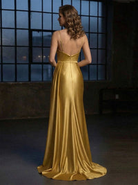 Satin Mermaid Spaghetti Straps Side Slit Evening Dresses