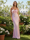 Simple Satin Halter 3D Flower Mermaid Formal Dresses