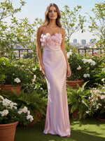 Simple Satin Halter 3D Flower Mermaid Formal Dresses