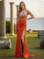 Sequin Mermaid Off the Shoulder Rhinestone Prom Dresses