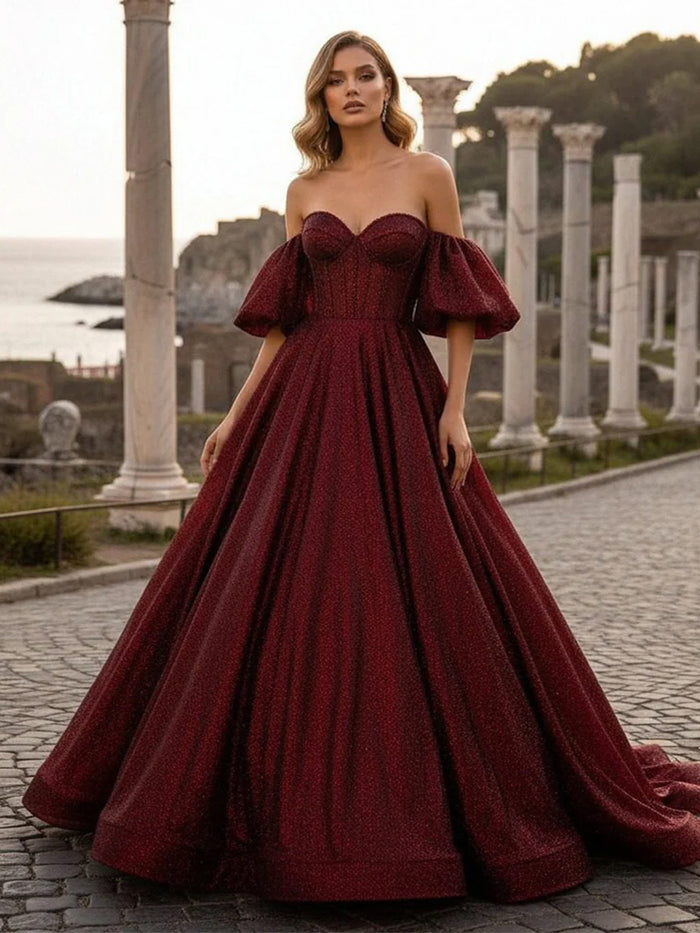 Taffla Ball Gown Off the Shoulder Rhinestone Prom Dresses