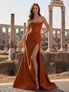 Satin Mermaid Off the Shoulder Formal Dresses with Rhinestone