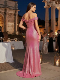 Sequin Mermaid Off the Shoulder Carved Prom Dresses