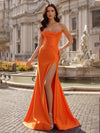 Satin Mermaid Off the Shoulder Beaded Evening Dresses