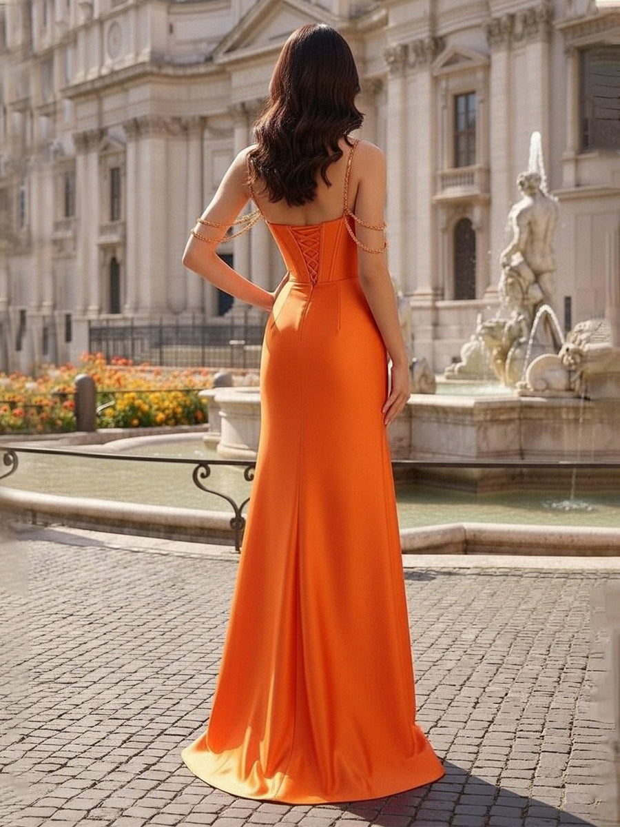 Satin Mermaid Off the Shoulder Beaded Evening Dresses