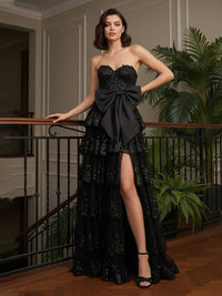 Tulle A Line Sweetheart Sequin Prom Dresses