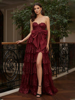 Tulle A Line Sweetheart Sequin Prom Dresses