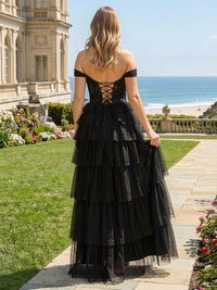 Tulle Off the Shoulder Tiered Prom Dresses