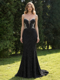 Elegant Strapless Mermaid Rhinestone Evening Dresses