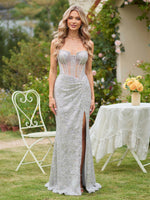 Sequin Strapless Bodycon Prom Dresses with Slit