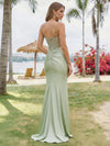 Satin Rhinestone Spaghetti Straps Prom Dresses with Slit