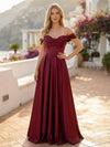 Satin Off the Shoulder Pleated Formal Dresses