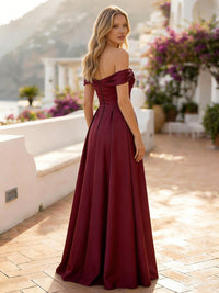 Satin Off the Shoulder Pleated Formal Dresses