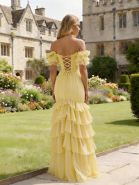 Tulle Off the Shoulder Tiered Prom Dresses