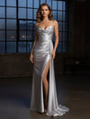 Cowl Neck Satin Mermaid Formal Dresses with Wrap