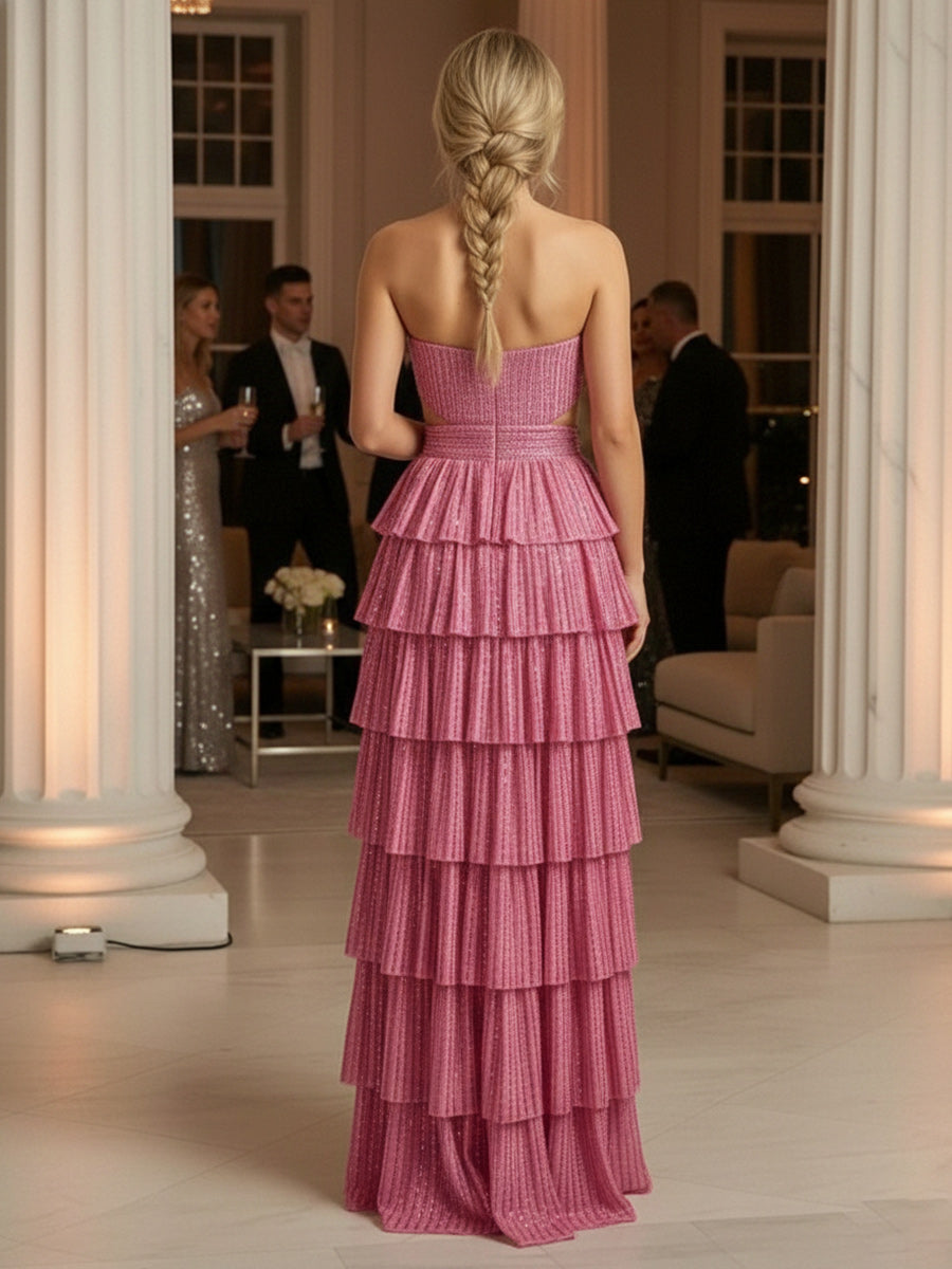 Strapless Sequin A Line Prom Dresses with Slit