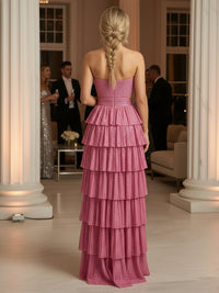 Strapless Sequin A Line Prom Dresses with Slit