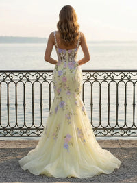 Spaghetti Straps Tulle Mermaid Prom Dresses with 3D Flowers