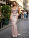 Spaghetti Straps Cowl Neck Satin Mermaid Formal Dresses