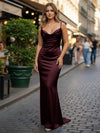 Spaghetti Straps Cowl Neck Satin Mermaid Formal Dresses