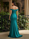 Satin Mermaid Off the Shoulder Formal Dresses with Slit
