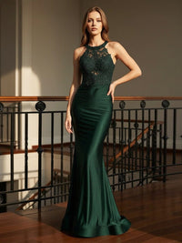 Halter Lace Appliques Mermaid Evening Dresses