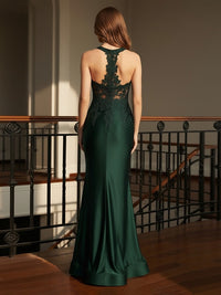 Halter Lace Appliques Mermaid Evening Dresses