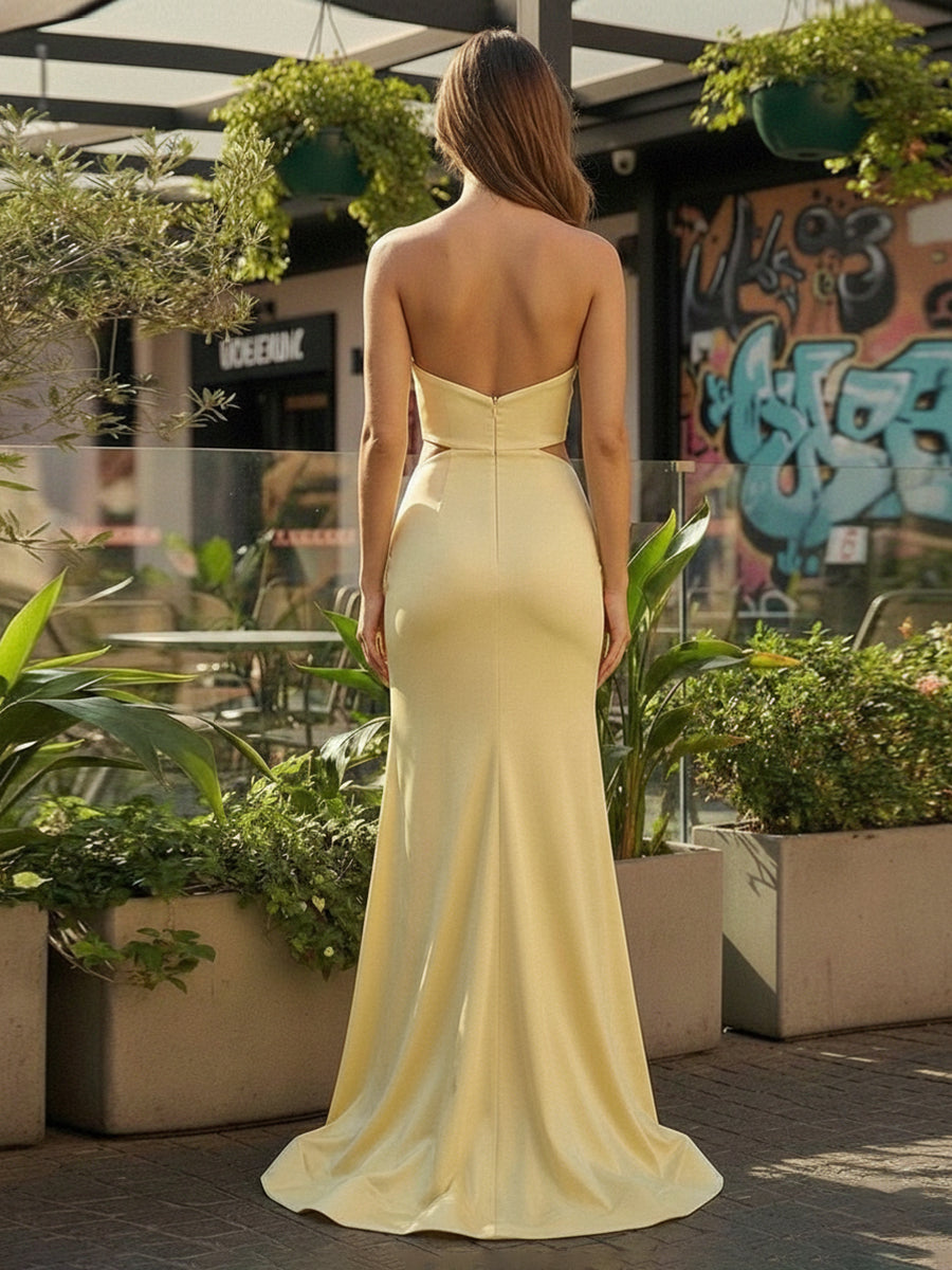 Strapless Satin Mermaid Formal Dresses with Slit