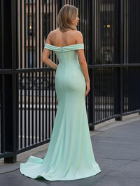 Off the Shoulder Mermaid Prom Dresses with Slit