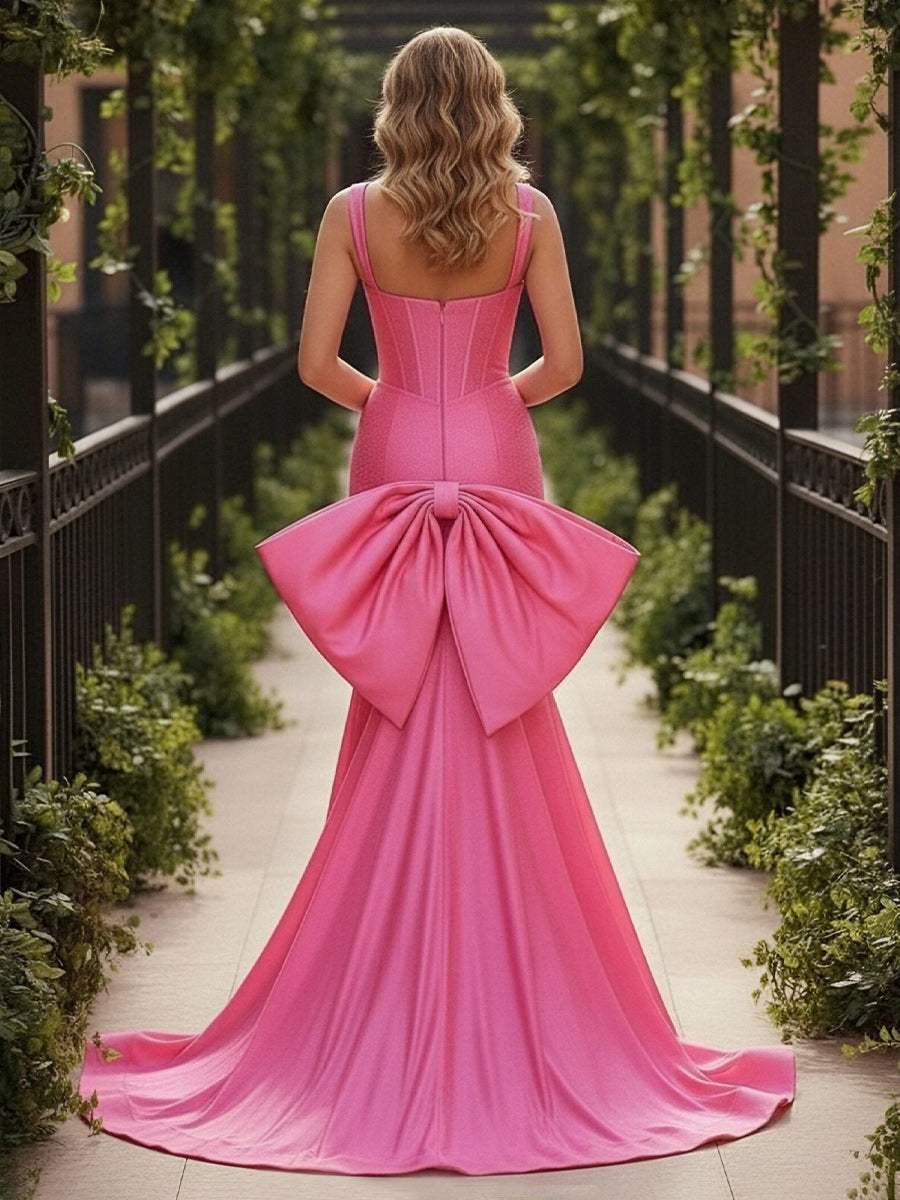 Cowl Neck Mermaid Split Prom Dresses with Bow
