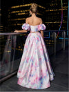 Satin Ball Gown Strapless Floral Prom Dresses