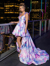 Satin High Low Sweetheart Floral Prom Dresses