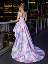 Satin High Low Sweetheart Floral Prom Dresses