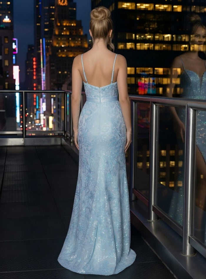 Sequin Lace Mermaid Spaghetti Straps Prom Dresses