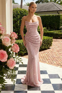 Sequin Mermaid Strapless Pleated Glitter Prom Dresses