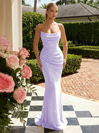 Sequin Mermaid Strapless Pleated Glitter Prom Dresses