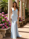 Spaghetti Straps V Neck Mermaid Evening Dresses with Slit