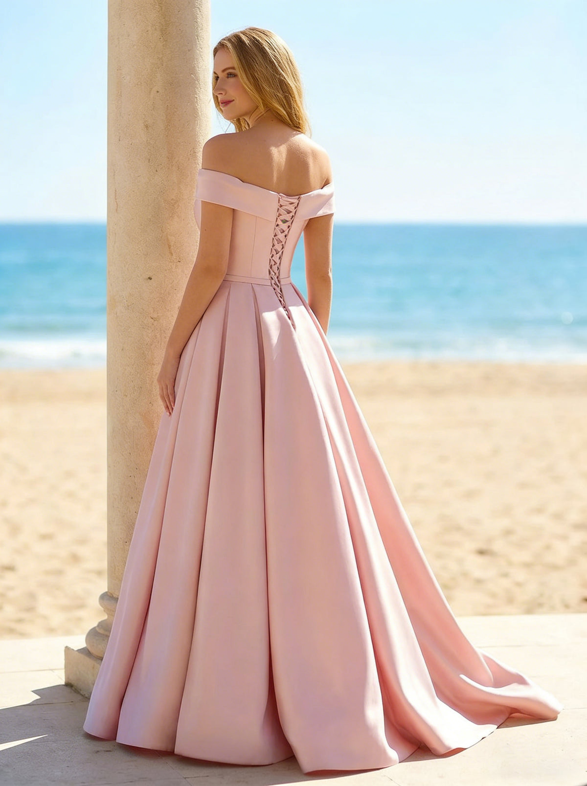 Satin Off the Shoulder Pleated Evening Dresses