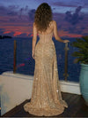 Transparent Tulle Mermaid Strapless Sequin Formal Dresses