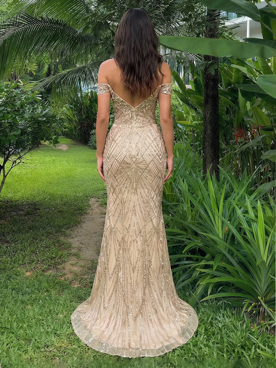 Sequin Mermaid Strapless Slit Prom Dresses