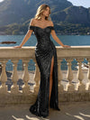 Off the Shoulder Sequin Mermaid Evening Dresses with Slit