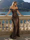 Off the Shoulder Sequin Mermaid Evening Dresses with Slit