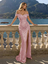 Off the Shoulder Sequin Mermaid Evening Dresses with Slit