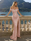 Off the Shoulder Sequin Mermaid Evening Dresses with Slit